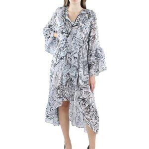 Beulah Style Womens Paisley Ruffle Midi Dress Large